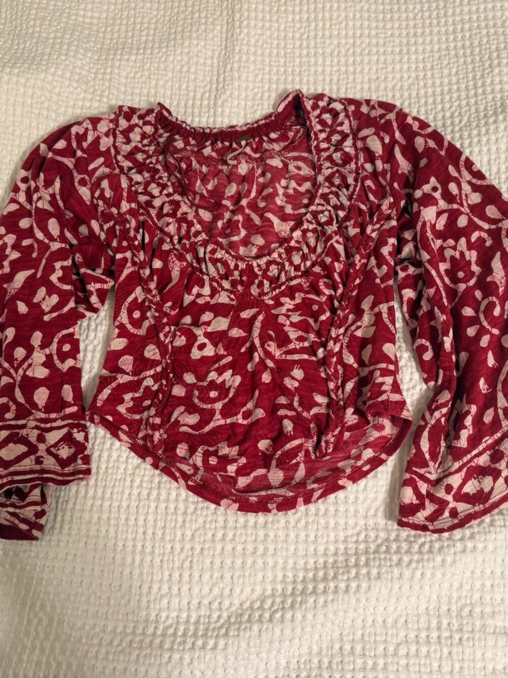 Free People Burgundy Boho Off-the-Shoulder Bell Sleeve Top